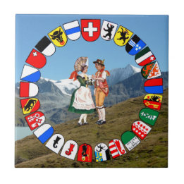 Swiss mountains, Swiss cantons and folk dancers Tile