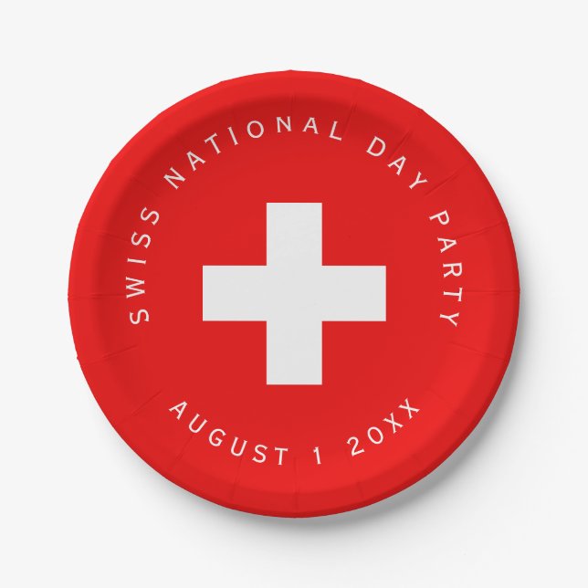 Swiss National Day Party Swiss Flag Paper Plate (Front)