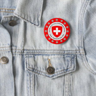 Swiss National Day Switzerland Flag Edelweiss  6 Cm Round Badge