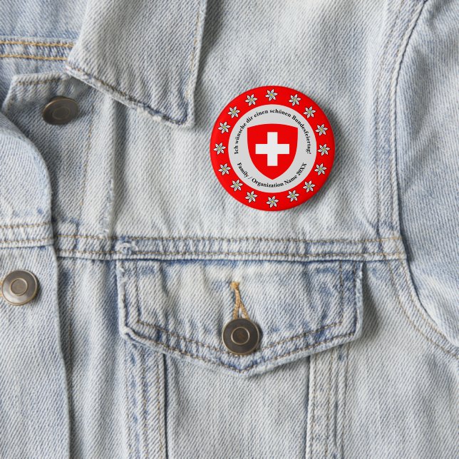 Swiss National Day Switzerland Flag Edelweiss  6 Cm Round Badge (In Situ)