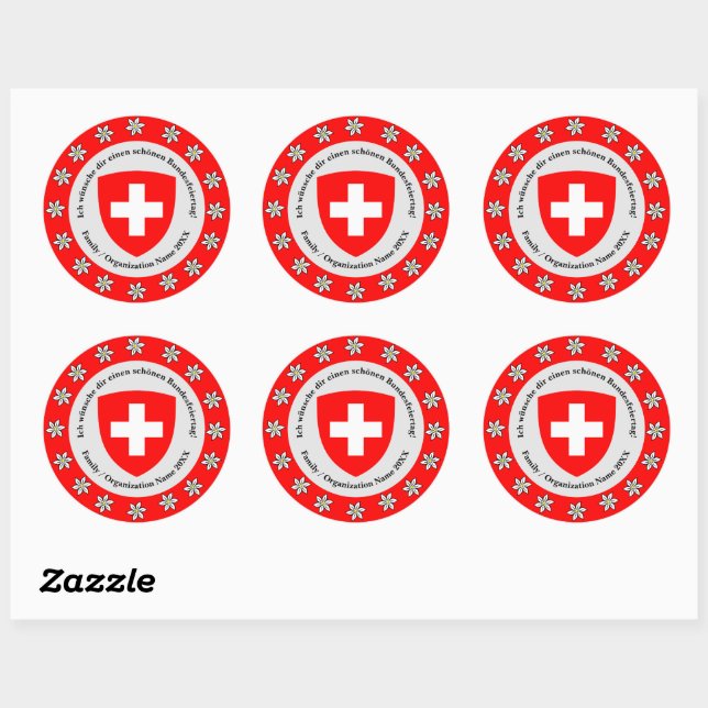 Swiss National Day Switzerland Flag Edelweiss  Classic Round Sticker (Sheet)