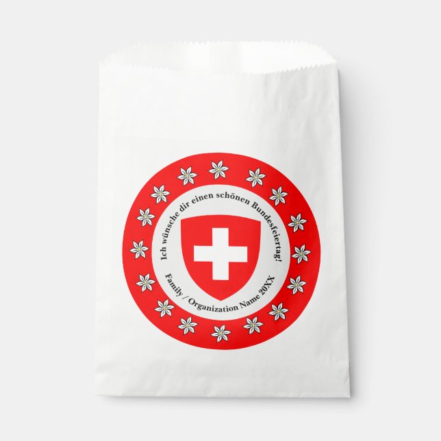 Swiss National Day Switzerland Flag Edelweiss Favour Bags (Front)