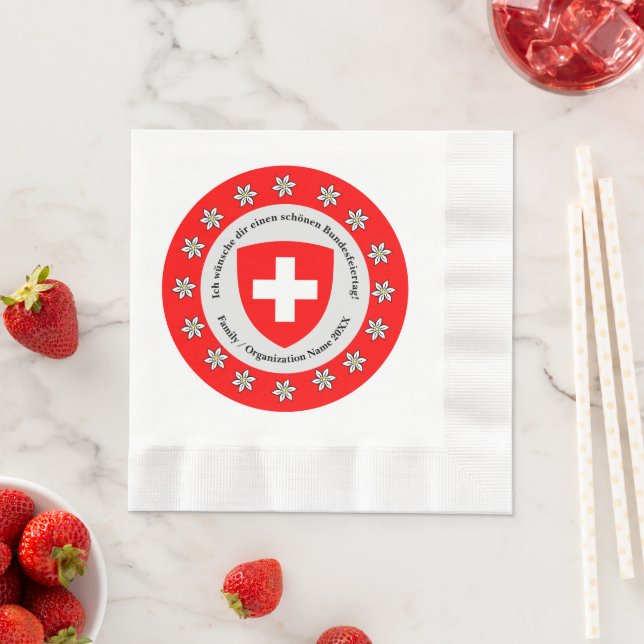 Swiss National Day Switzerland Flag Edelweiss Napkin (Insitu)