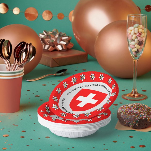 Swiss National Day Switzerland Flag Edelweiss      Paper Plate (Multi)