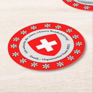 Swiss National Day Switzerland Flag Edelweiss Round Paper Coaster