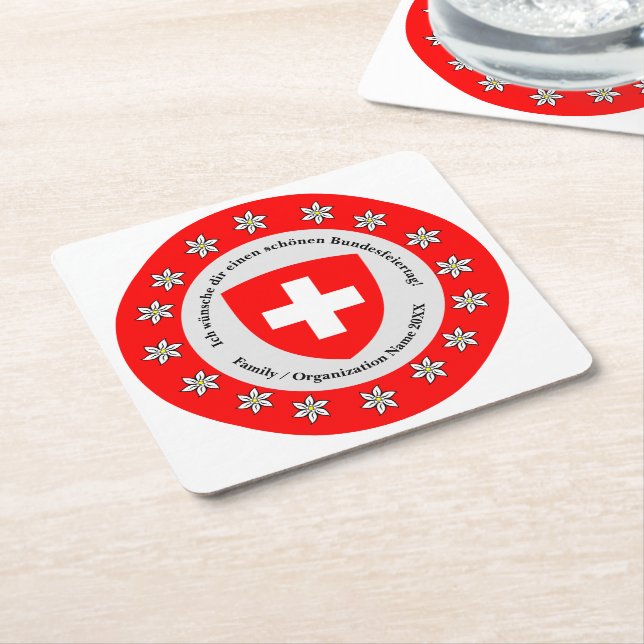 Swiss National Day Switzerland Flag Edelweiss  Square Paper Coaster (Angled)