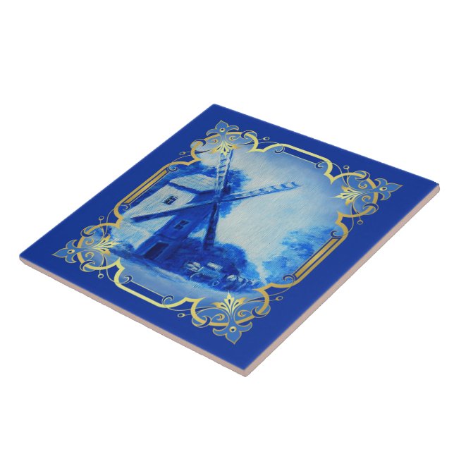 Swiss/Norwegian/Holland windmill delft blue Tile (Side)