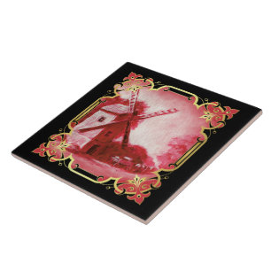 Swiss/Norwegian/Holland windmill delft red Tile