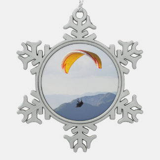 Swiss Paragliding Snowflake Orange Snowflake Pewter Christmas Ornament