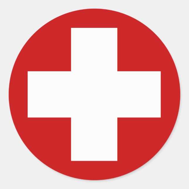 Swiss Red Cross Emergency Roundell Classic Round Sticker (Front)