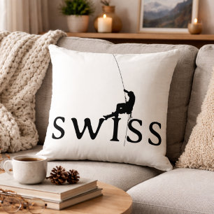 Swiss Rock Climbing Silhouette Minimalist Cushion