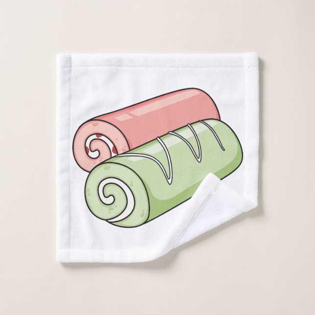 Swiss roll / roll cake cartoon illustration  bath towel set (Wash Cloth)