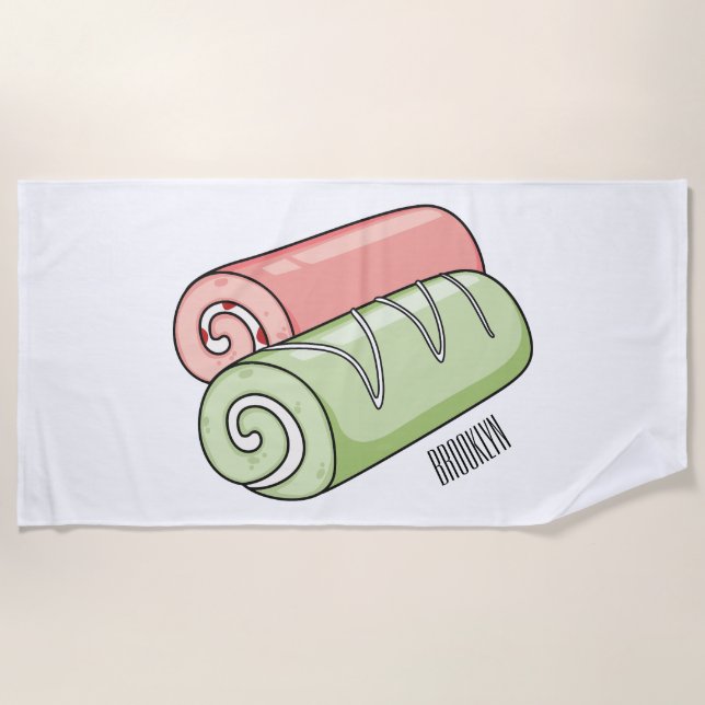 Swiss roll / roll cake cartoon illustration  beach towel (Front)