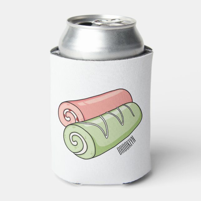 Swiss roll / roll cake cartoon illustration  can cooler (Can Front)
