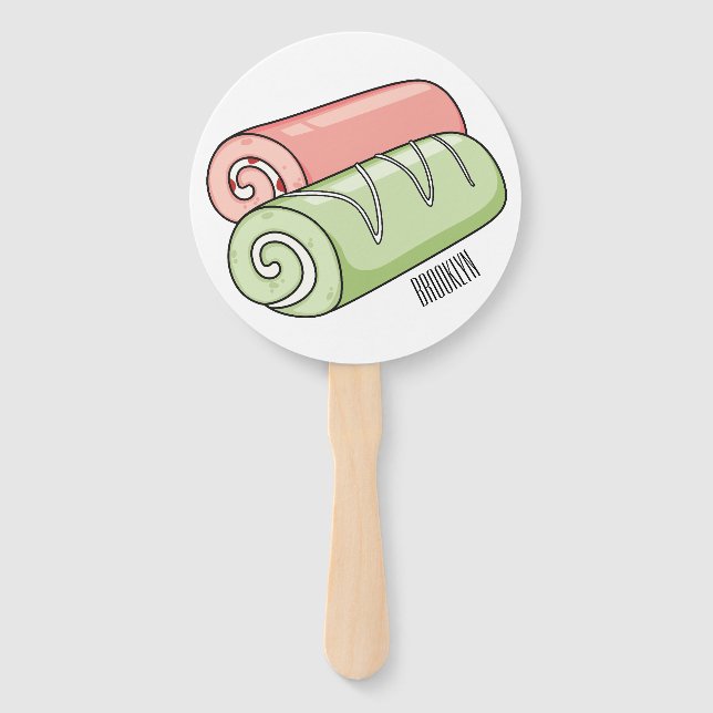 Swiss roll / roll cake cartoon illustration  hand fan (Front)