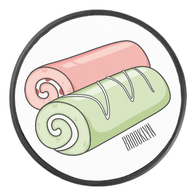 Swiss roll / roll cake cartoon illustration  hockey puck (Front)