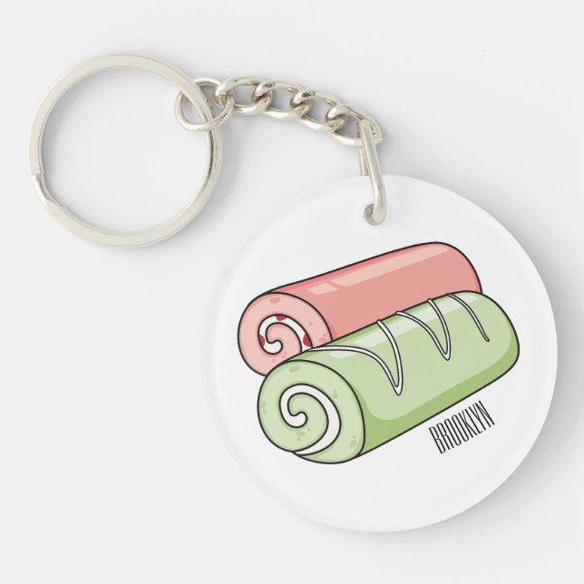 Swiss roll / roll cake cartoon illustration  key ring (Front)