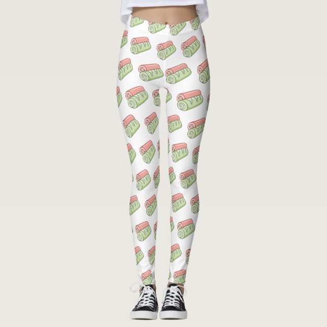 Swiss roll / roll cake cartoon illustration  leggings (Front)