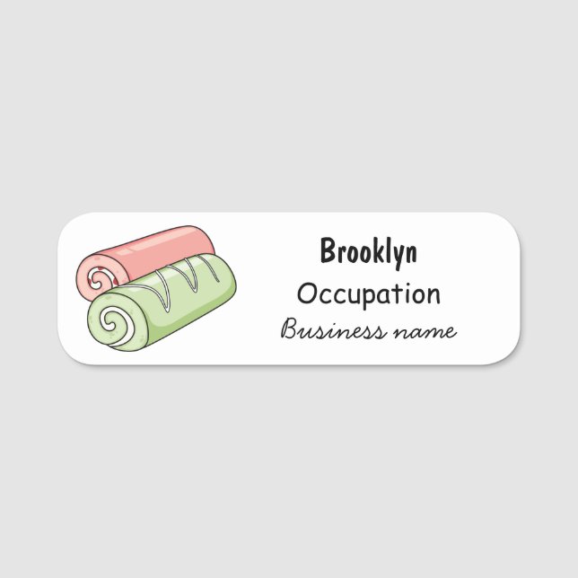 Swiss roll / roll cake cartoon illustration name tag (Front)