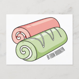 Swiss roll / roll cake cartoon illustration  postcard