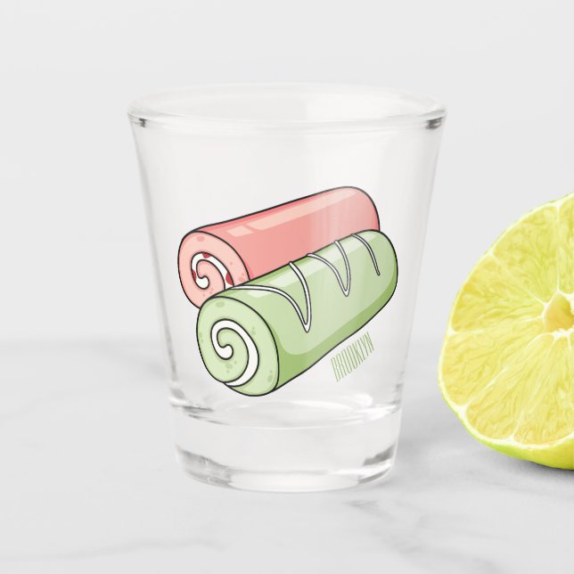 Swiss roll / roll cake cartoon illustration  shot glass (Front)