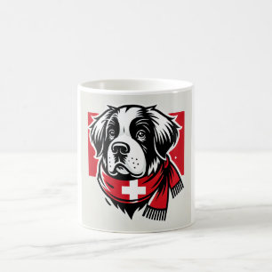 Swiss Saint Bernard Mug with Swiss Flag Scarf