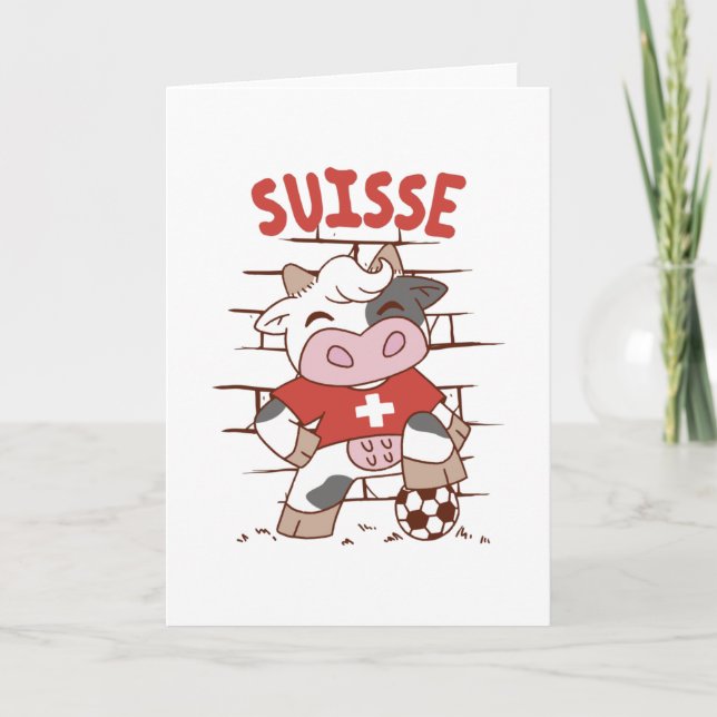 Swiss Soccer Cow Football Fan Switzerland Flag Card (Front)