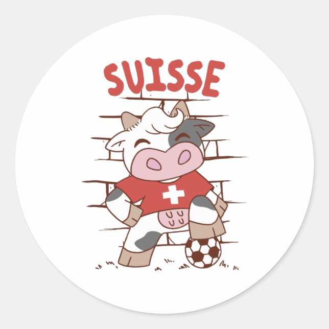 Swiss Soccer Cow Football Fan Switzerland Flag Classic Round Sticker (Front)