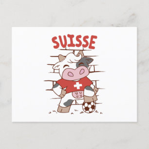 Swiss Soccer Cow Football Fan Switzerland Flag Postcard