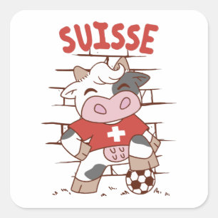 Swiss Soccer Cow Football Fan Switzerland Flag Square Sticker