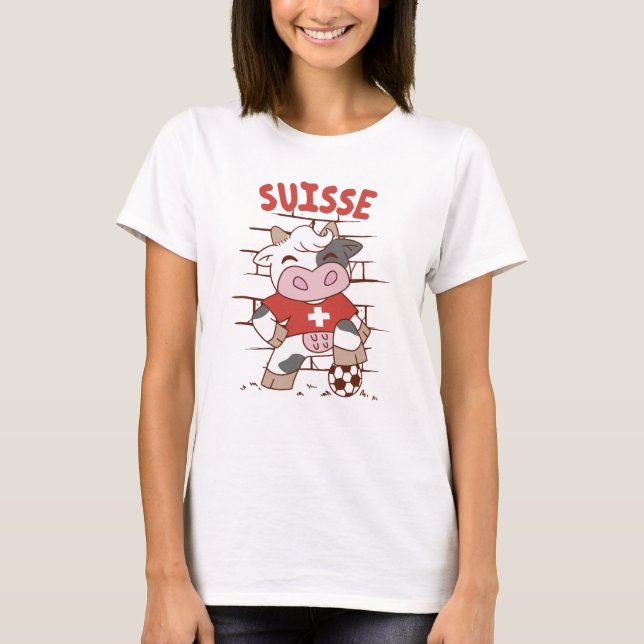 Swiss Soccer Cow Football Fan Switzerland Flag T-Shirt (Front)