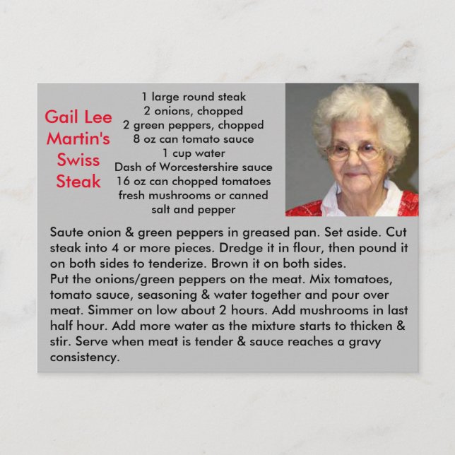 Swiss Steak Recipe Postcard (Front)