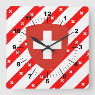 Swiss stripes flag square wall clock