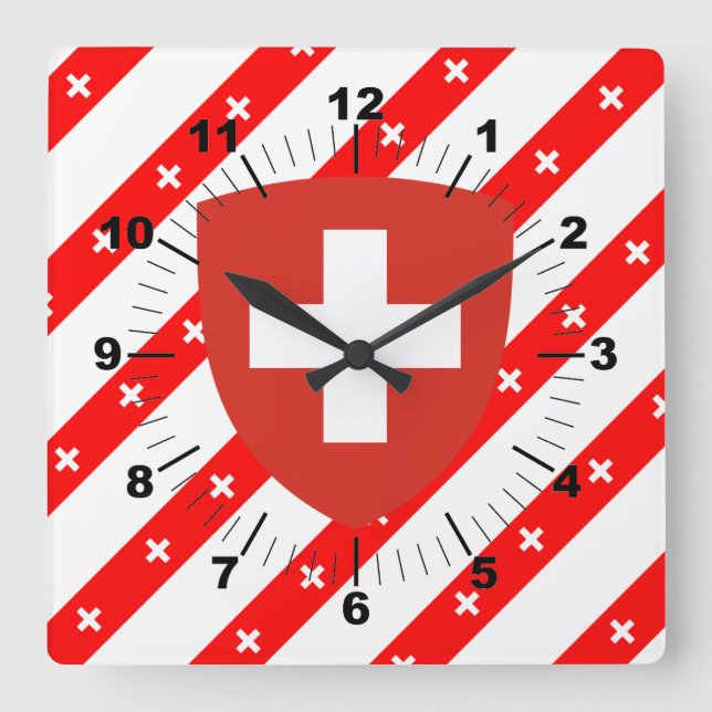 Swiss stripes flag square wall clock (Front)