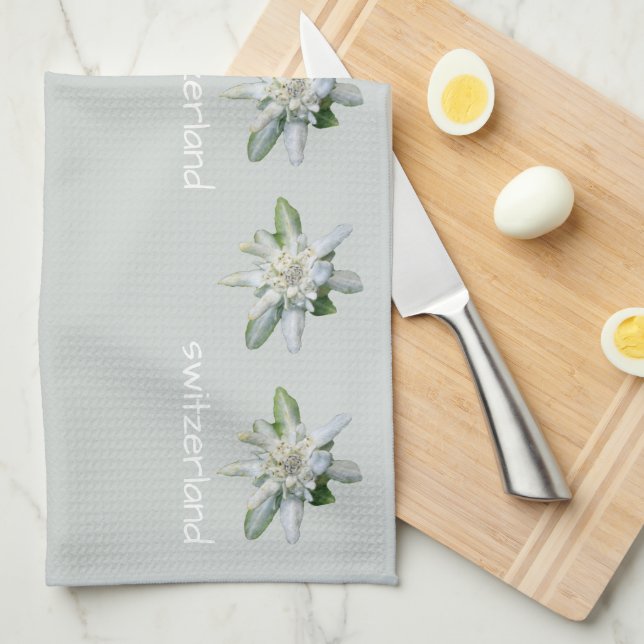 Swiss Switzerland text Edelweiss Kitchen towels (Quarter Fold)