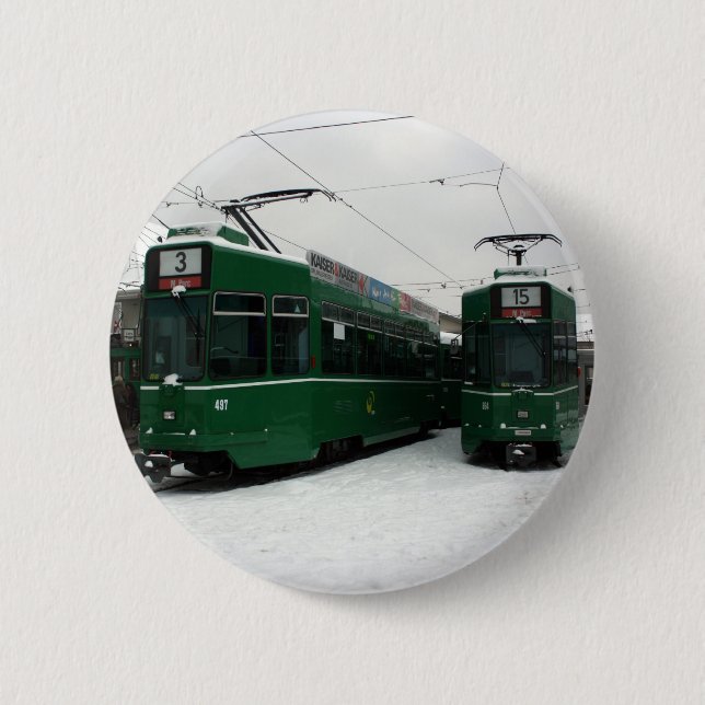 Swiss trams at BVB M-Parc depot, Basel 6 Cm Round Badge (Front)