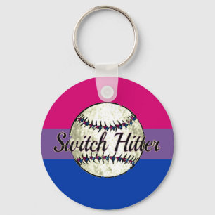 Switch Hitter With Bi Pride Flag Key Ring