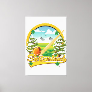Switzerland alphorn retro travel logo canvas print