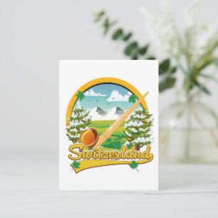 Switzerland alphorn retro travel logo holiday postcard