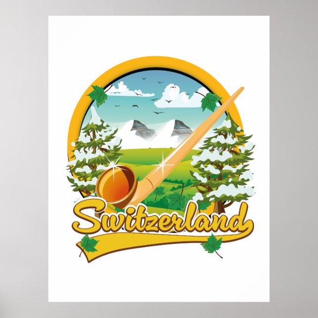 Switzerland alphorn retro travel logo poster (Front)