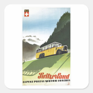 Switzerland Alpine Bus Vintage Travel Square Sticker