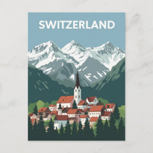 Switzerland Alpine Village Scenic Mountain Travel Postcard