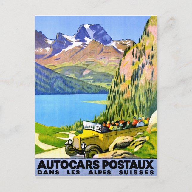 Switzerland Alps by bus, vintage travel Postcard (Front)