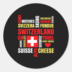 Switzerland alps cows fondue cheese skiing swiss classic round sticker