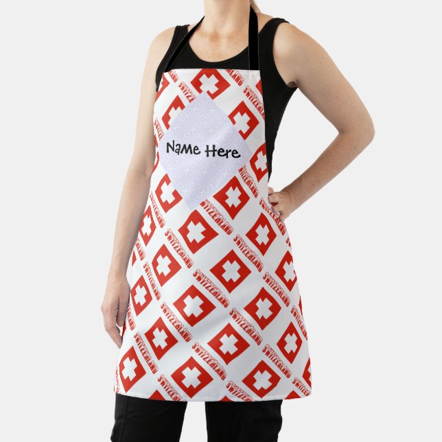 Switzerland and Swiss Flag Tiled with Your Name Apron (Insitu)