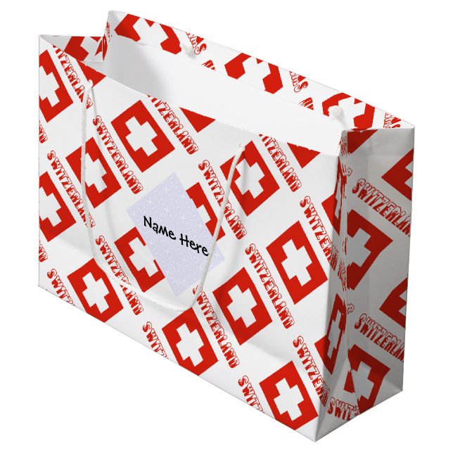 Switzerland and Swiss Flag Tiled with Your Name Large Gift Bag (Front Angled)