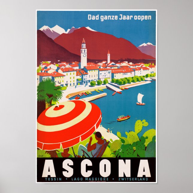 Switzerland Ascona Vintage Travel Poster Restored (Front)
