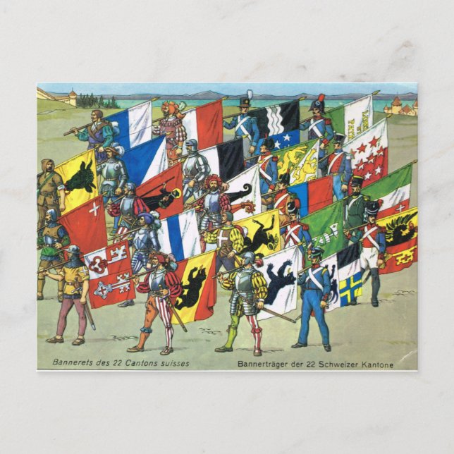 Switzerland, Banners of the 22 Swiss Cantons Postcard (Front)