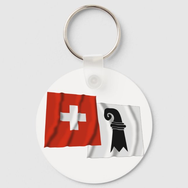 Switzerland & Basel-Stadt Waving Flags Key Ring (Front)