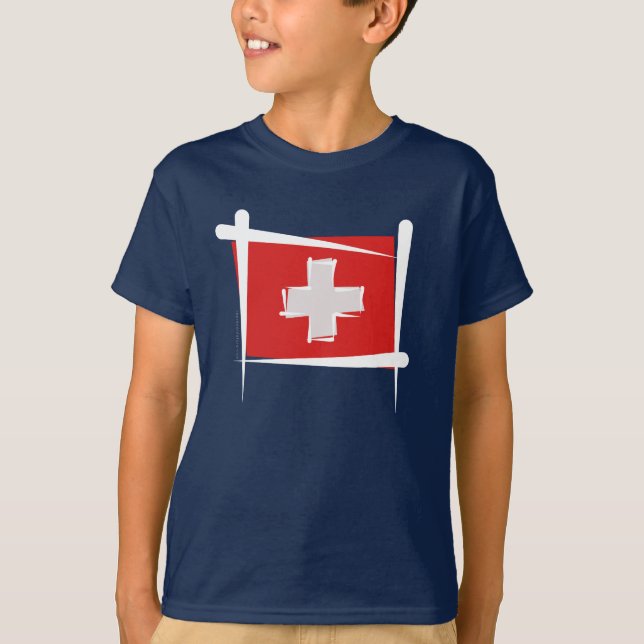 Switzerland Brush Flag T-Shirt (Front)